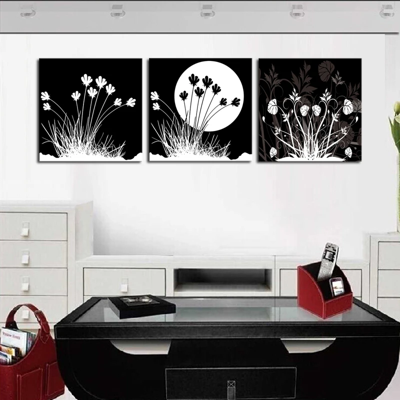 Без рамки 3 панели Холст масляные стены Искусство Абстрактные белые цветы