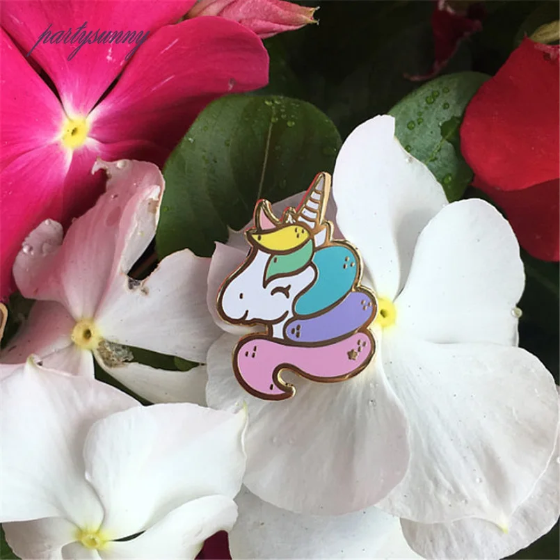 PF Детски Мультфильм Брошь Шарм Единорог Значки Эмали Pin Одежды Платье Мешок
