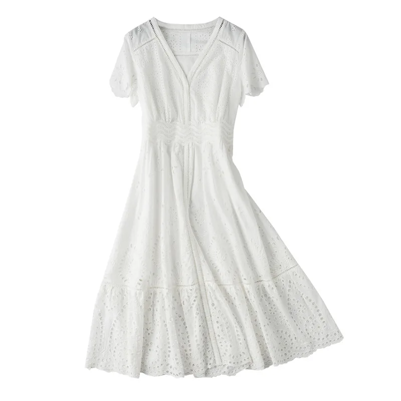 Женское платье с V образным вырезом Длинное Элегантное коротким рукавом весна