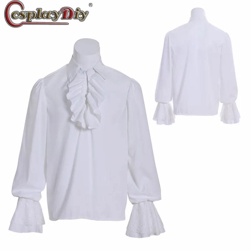 

CosplayDiy Caribbean Victorian Mens Medieval Colonial Blouse Regency Gentlemans Gothic Man Blouse White Shirt Custom Made