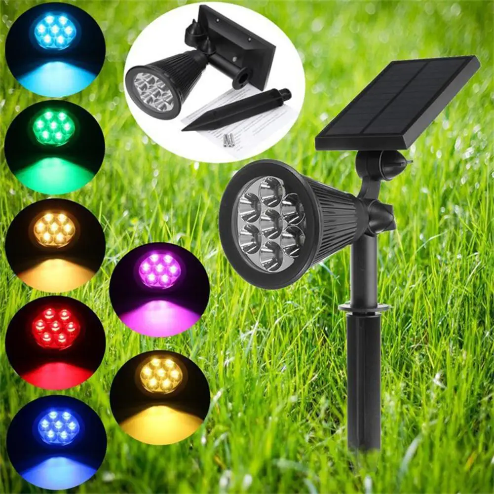 7 LED Солнечная вставленная лампа для газона наружная настенная RGB двойное