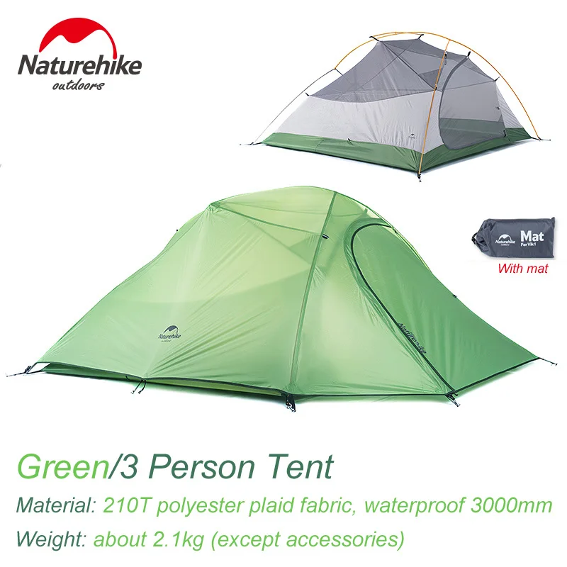 3Person Green NatureHike 1 2 3 человек Сверхлегкий открытая палатка кемпинговая палатка Водонепроницаемый 4 сезона Рыбалка туристический пляж зимние палатки 20D силикона - Цвет: 3Person Green