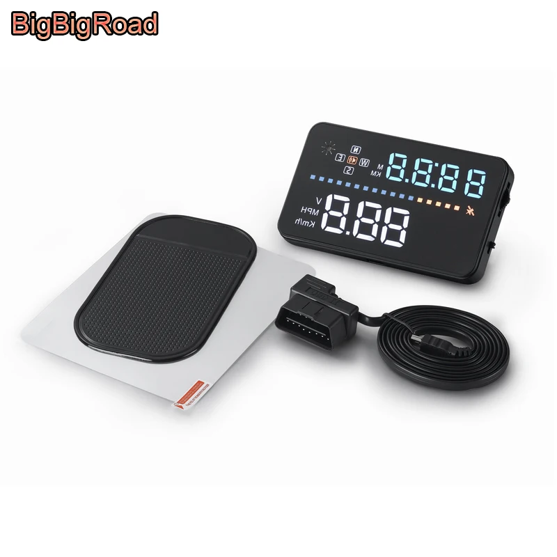 BigBigRoad Car HUD Head Up Display OBD II 2 + GPS Digital Speed Windscreen Projector Satellite Time Speedomete Driving Distance |
