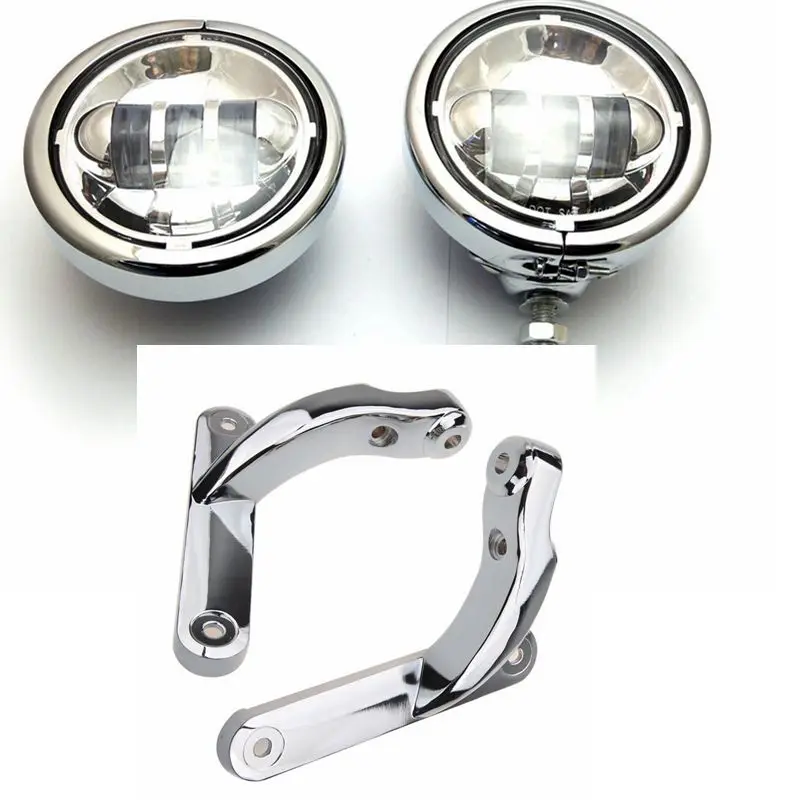 Chrome Light Set 4," мотоцикл светодиодные противотуманные лампы с 4 1/2" дополнительного освещения чехол кронштейн Харли-стрит Glide Frame Запчасти для харли-стрит Glide - Цвет: Chrome Light Set