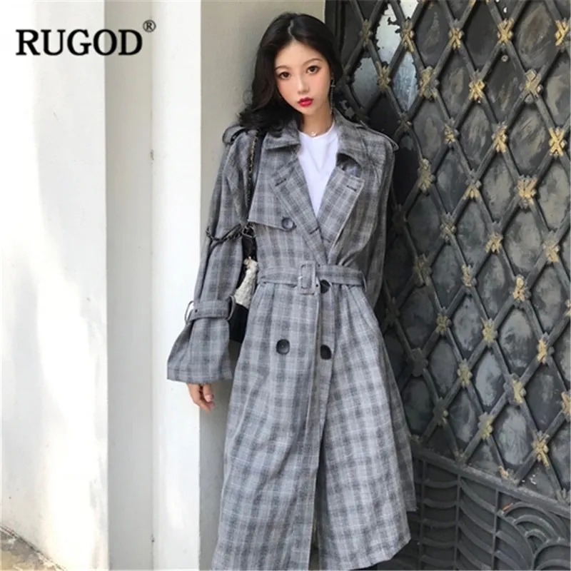RUGOD Элегантное длинное женское пальто Fsshion с длинным рукавом клетчатые куртки