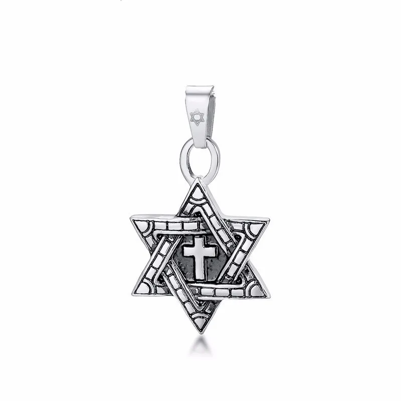 silver pendant Ювелирные изделия Меган Крест Звезда Давида, кулон ожерелье для женщин мужчин из нержавеющей стали серебряный тон - Окраска металла: silver pendant