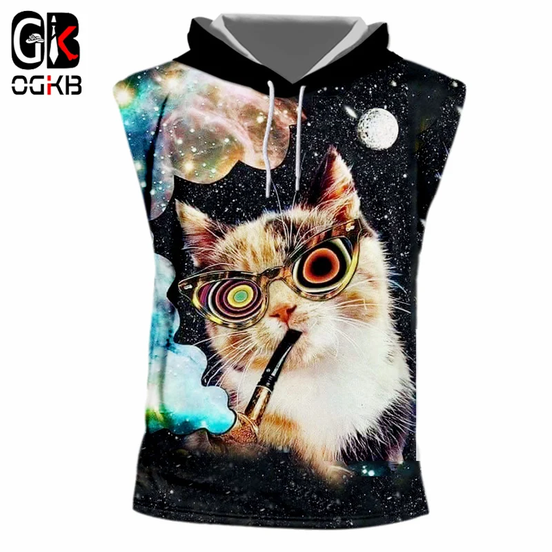 OGKB одежда для тренажерных залов мужская майка с капюшоном принтом галактики