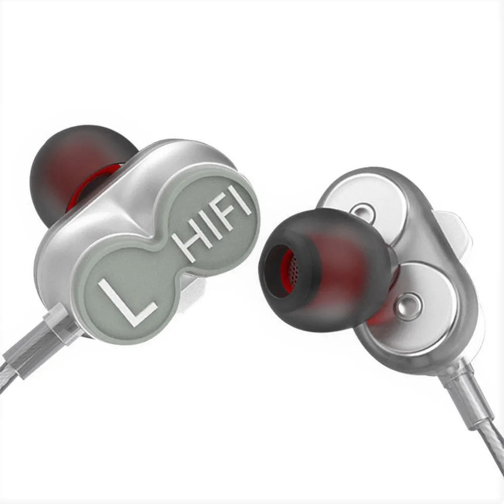 silver Музыкальные наушники-вкладыши, HIFI, двойной динамический привод, супер бас, Спортивная гарнитура, микрофон, арматура, спортивные наушники, высокое качество - Цвет: silver