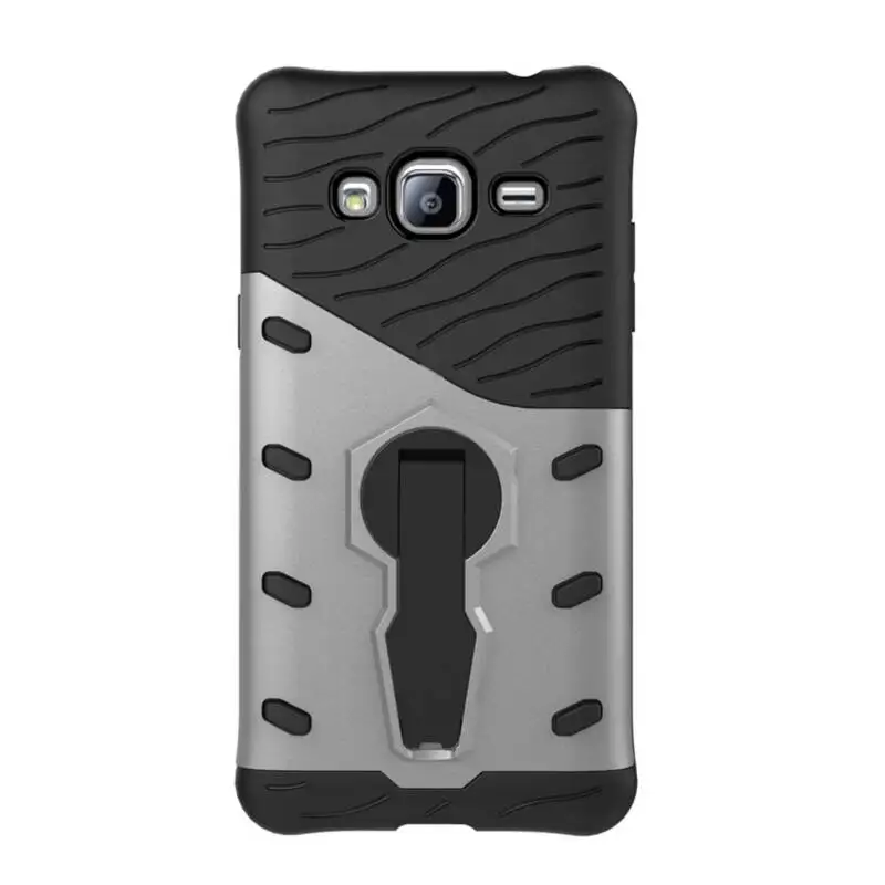 360 Rotating Silver Armor 2 in 1 PC and TPU Soft Gasbag Stand Back Case Cover For Samsung Galaxy J3 |