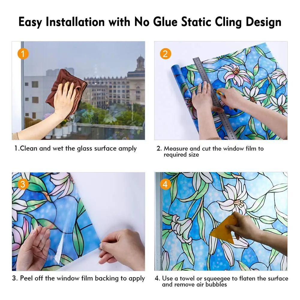 Витражная домашняя декоративная статическая липкая оконная пленка виниловая