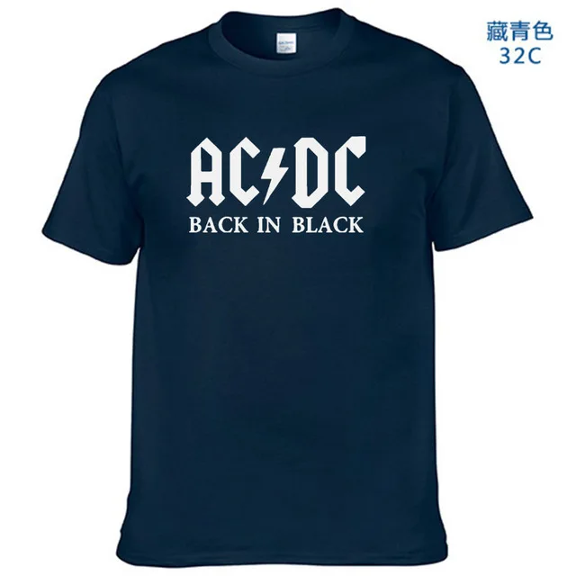 Navy Blue-W Новинка, Camisetas, AC/DC, рок-группа, футболка, мужская, ACDC, черная, с графическим принтом, футболки, повседневная, с круглым вырезом, хип-хоп, короткий рукав, хлопок, Топ - Цвет: Navy Blue-W