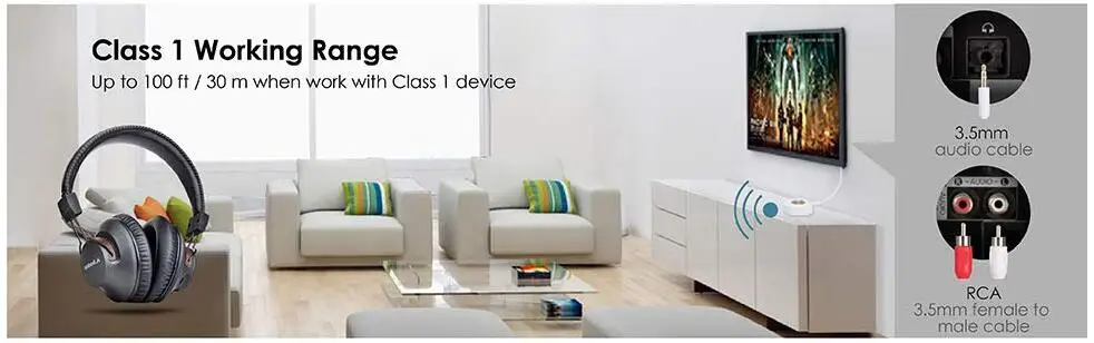 Avantree Bluetooth передатчик, DUAL LINK aptX низкая задержка для ТВ/ПК, встроенный аккумулятор портативного использования, диапазон класса 1, RCA V4.2