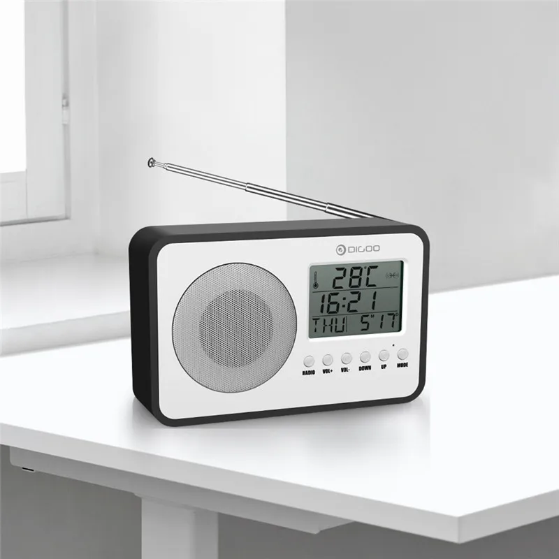Digoo DG FR600 SmartSet беспроводной древесины винтажные цифровые FM радио Будильник Сабвуфер Звук с температурным дисплеем