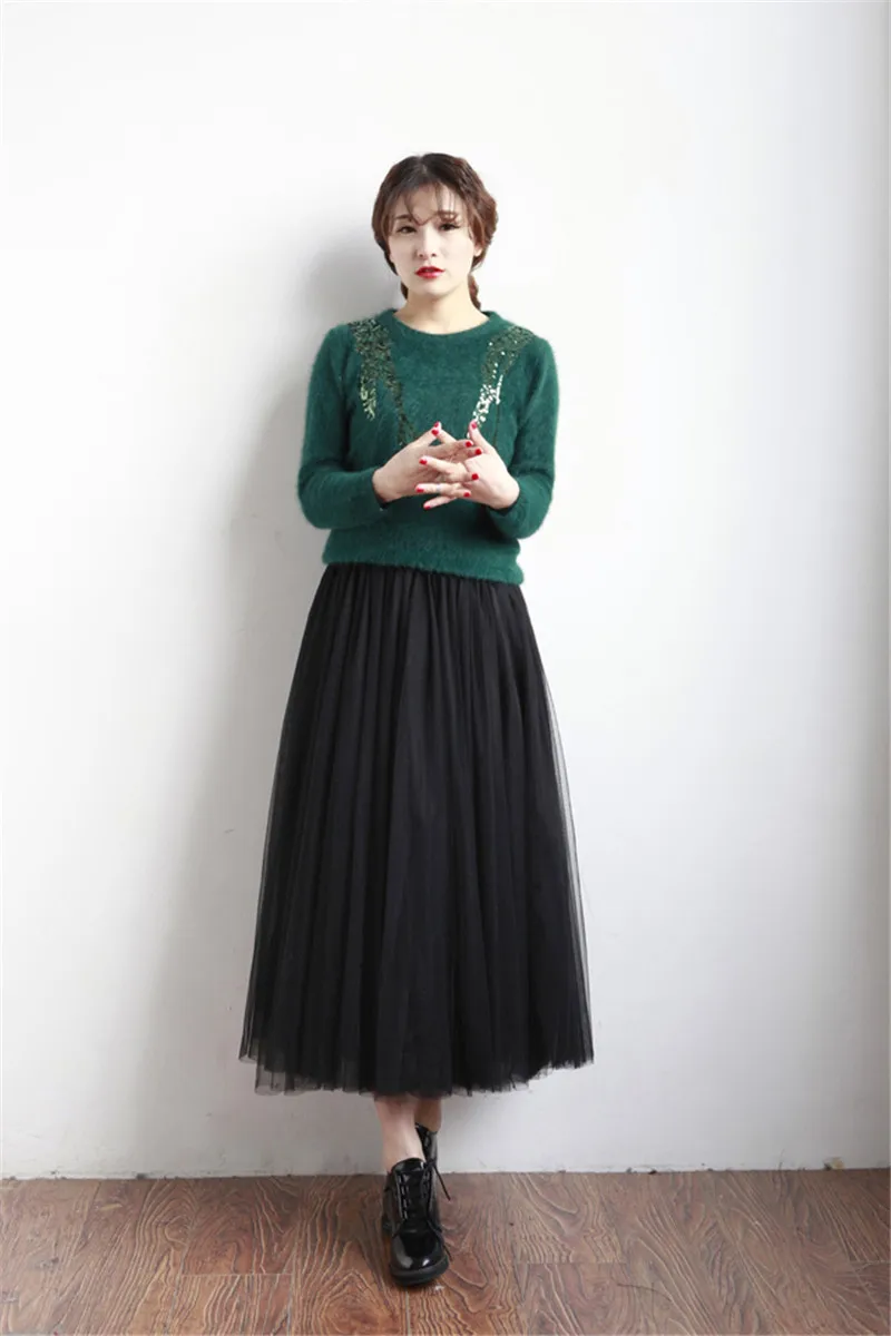 

2018 Summer vintage skirts womens Elastic High Waist tulle Skirt long Pleated tutu white skirt for woman Saias midi faldas jupe