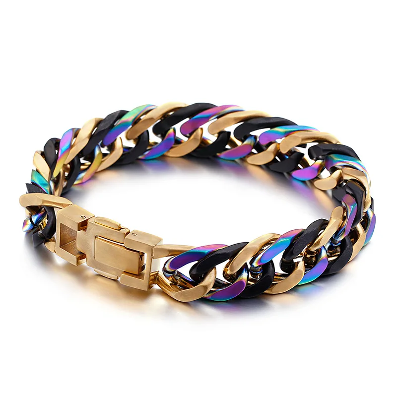 

High Quality Fashion Byzantine Chain Bracelets Stainless Steel Men Gold Black Color Cuban Curb Chian Bracelets Jewelry