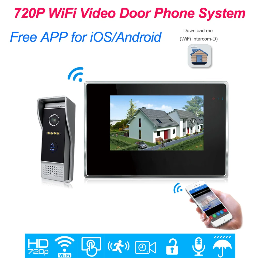 HomeEye 7 дюймов 720P WiFi IP видео домофон домашняя система контроля доступа Android IOS приложение дистанционного разблокирования сенсорный экран