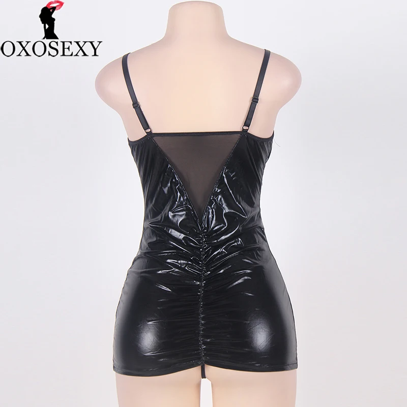 3xl 5xl черное латексное нижнее белье кожа Babydoll женское сексуальное большие размеры