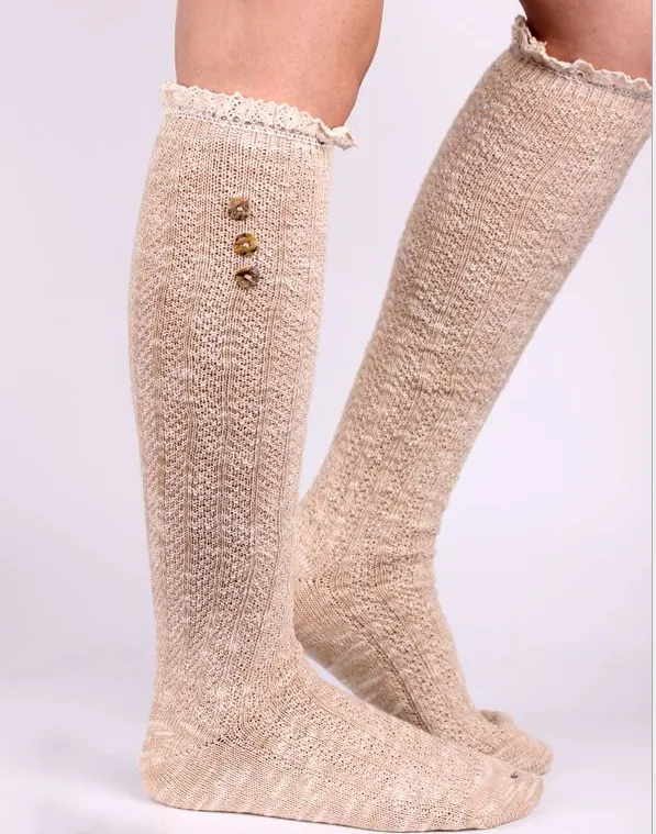 2016 Women Button Lace stockings boot cuff  Leg Warmers Foot boot cuff lace knit leg warmer Western style 10pair/lot #3969