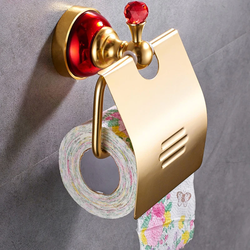 Toilet Paper Storage Holder Aluminum Alloy Tissue Roll Rack Box With Red Crystal Shelf Bathroom Accessorry | Дом и сад