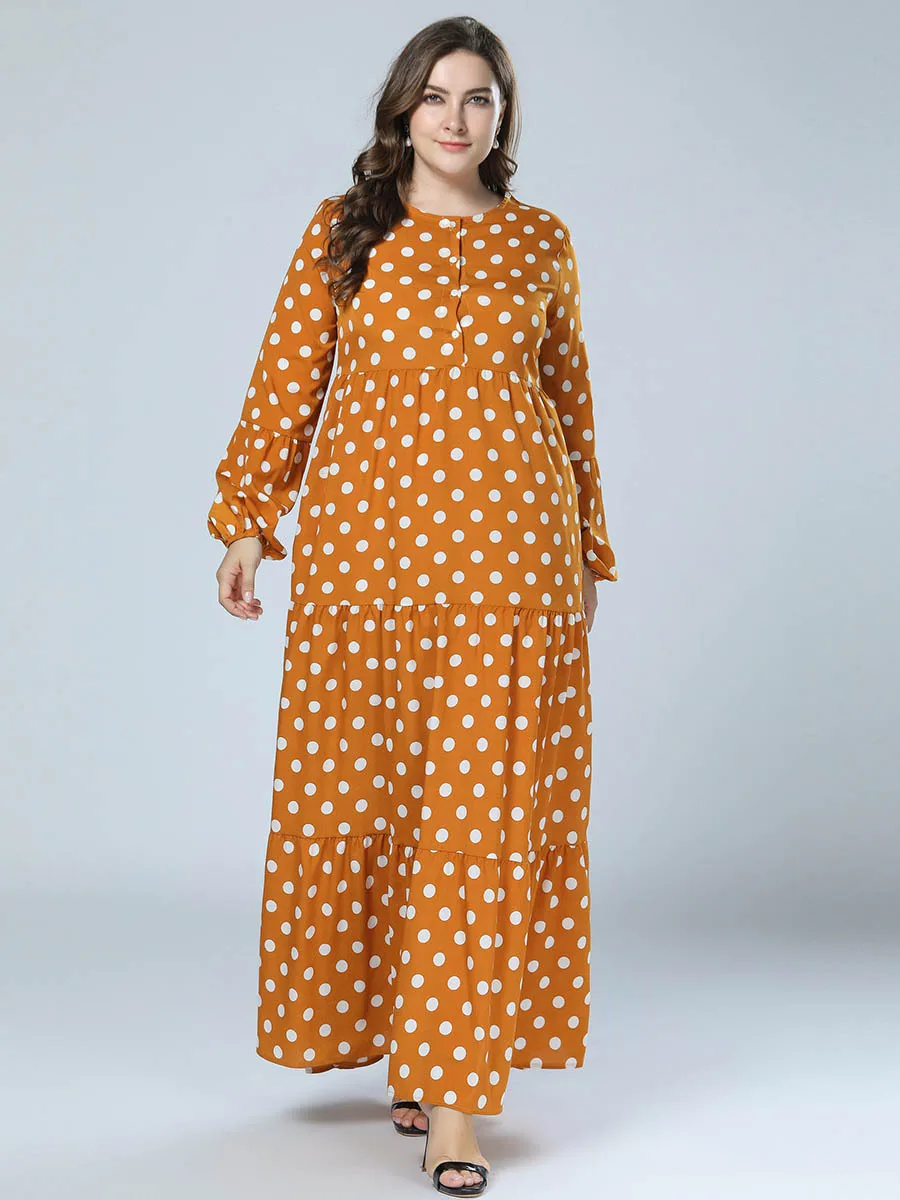 Женская мусульманская одежда abaya в горошек желтый кафтан Турецкая из Дубая для