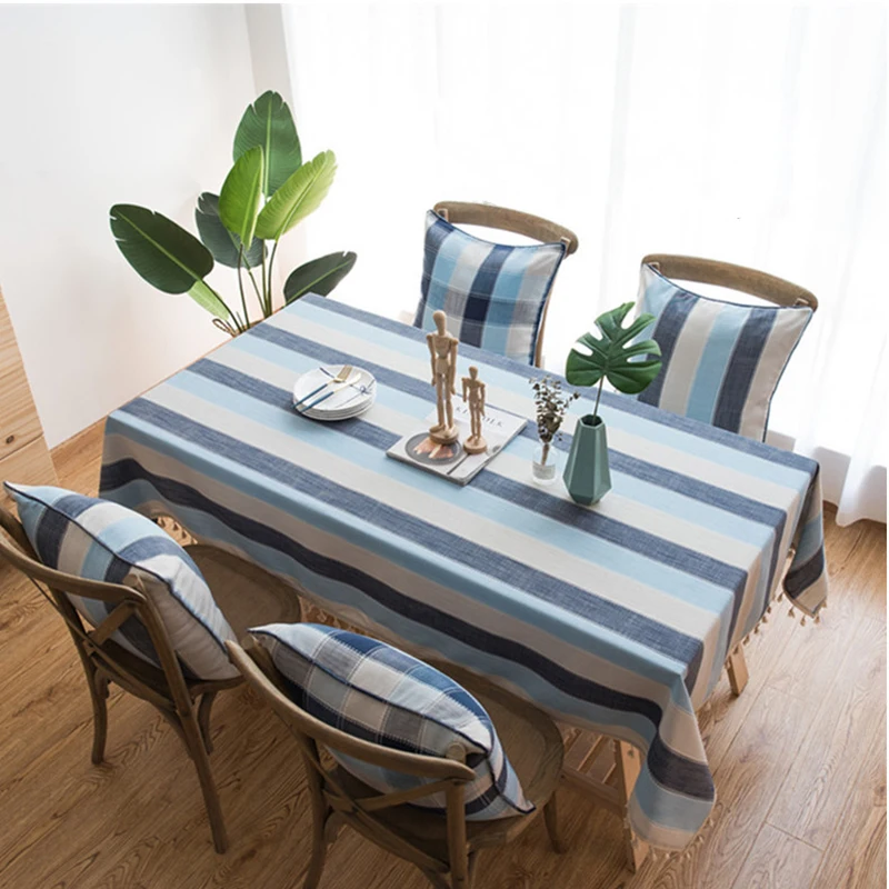 Средиземноморская полосатая Водонепроницаемая скатерть маленькая свежая синяя