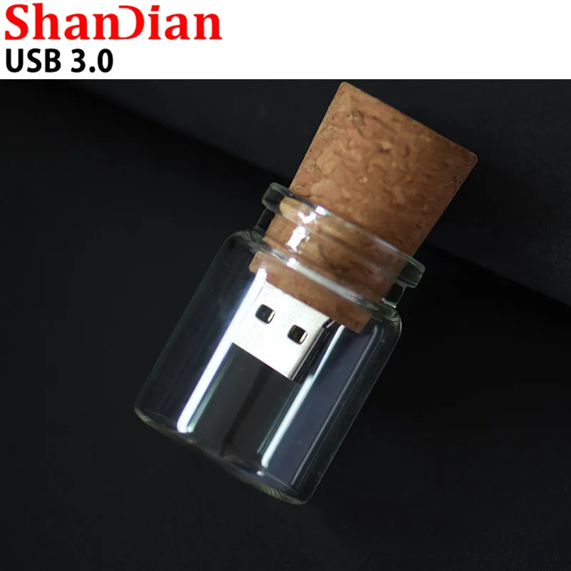 SHANDIAN горячий USB3.0 стеклянный Дрифт флакон мягкий флэш накопитель из дерева USB 4 ГБ 8