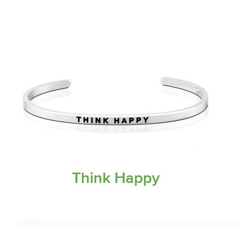 Новый браслет из нержавеющей стали с гравировкой &quotTHINK HAPPY&quot Положительная
