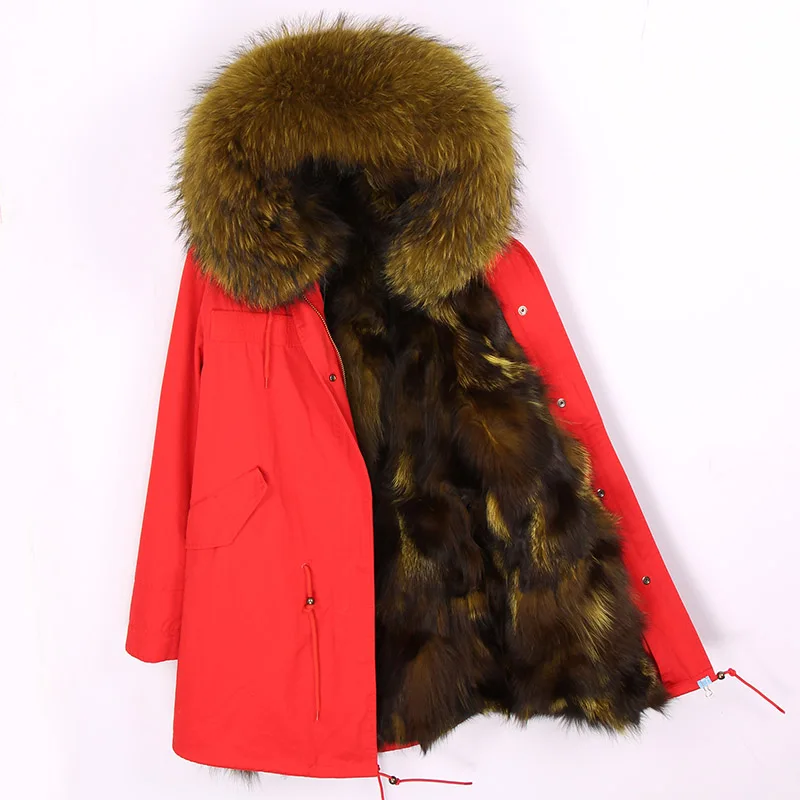 17 fox fur liner Длинная парка, зимняя куртка для женщин, пальто из натурального меха енота, воротник из лисьего меха, верхняя одежда, повседневная одежда - Цвет: 17 fox fur liner