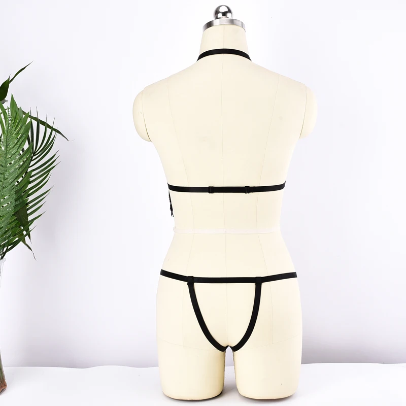 

Adjust Straps Bondage Shoulder Body Harness Burlesque Protruding Tassels Festival Rave Black Goth Mesh Halloween Epaulettes