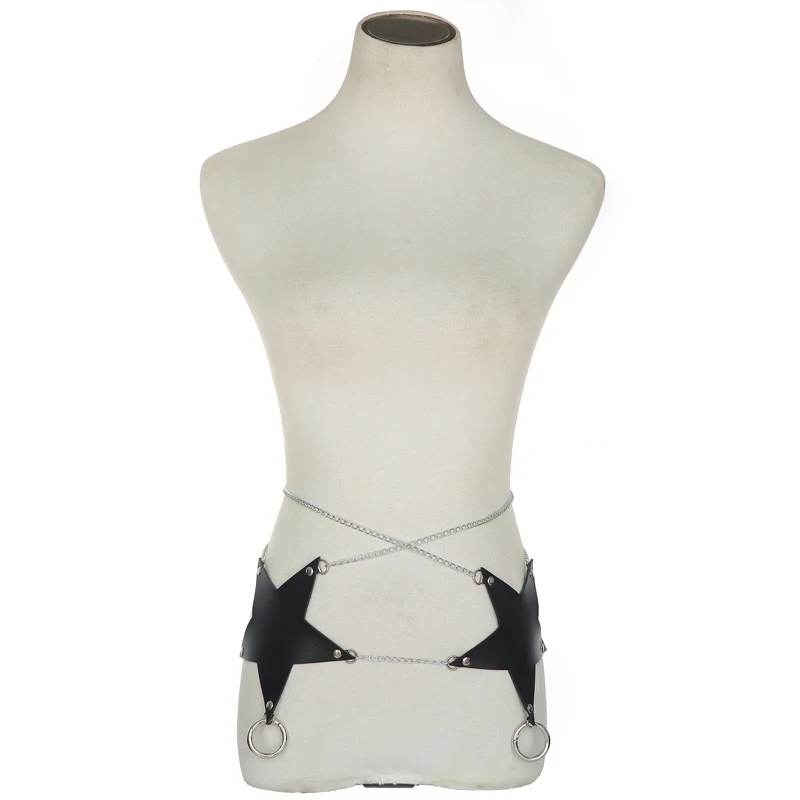 Pentagram Festival chain belt Goth Big Star Leather Punk Belly Chain Girls Waist costume accessory fashion party Jewelry |