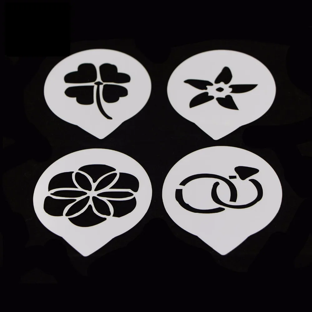 4PCS Coffee Stencil Romantic Four Leaf Clover Moulds Celeration Characteristic for Tiramisu Cake Template Mold Decoration | Дом и сад