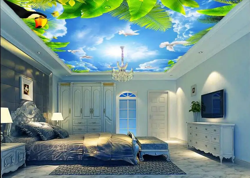 3d обои природа голубое небо облако лист потолочный голуби с изображением фрески