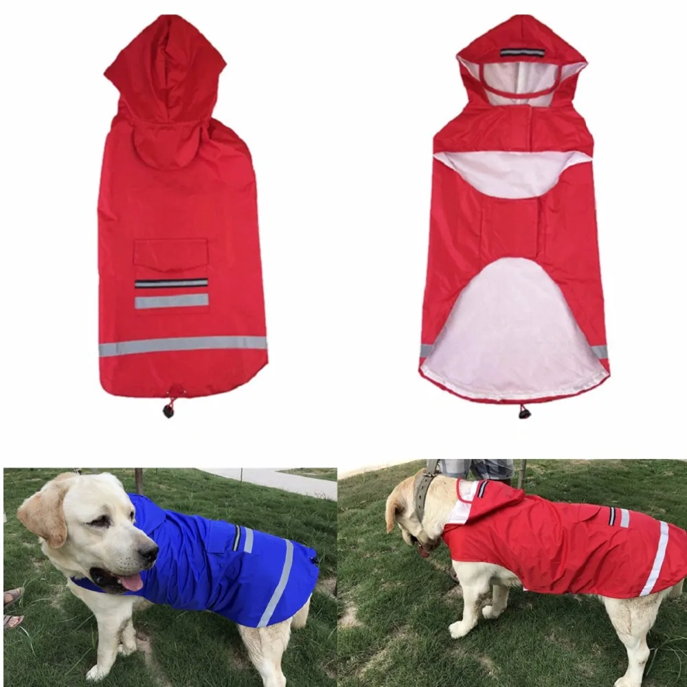 FP24 Large Dog Raincoat Waterproof Hooded Rain Jacket Reflective Clothes Apparel for Golden Retriever Labrador 3XL-5XL | Дом и сад
