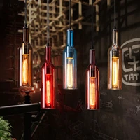 creative colorful wine bottle pendant lights cafe bar restaurant lamp single lighting glass pendant lamps decoration indoor lig