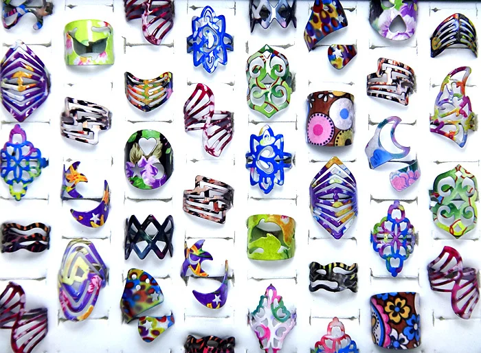 Бесплатная доставка 50шт. Набора украшений оптовой торговли из нержавеющей стали с эмалью регулируемого размера для женщин и мужчин.