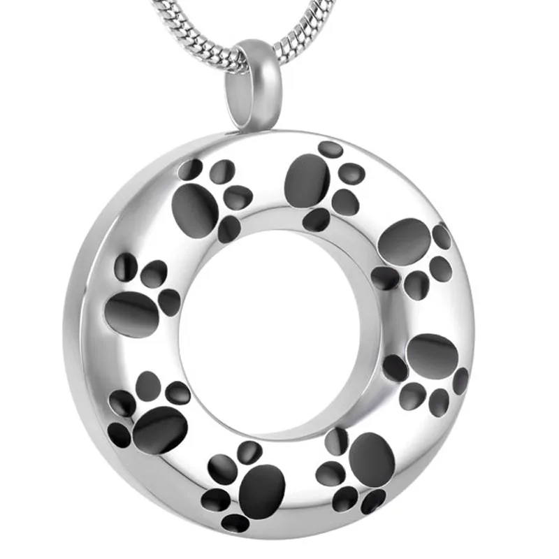 

IJD8084 Stainless Steel Round Paw Print Crmation keepsake Pendant for Ashes Urn Memorial Souvenir Necklace for Men Jewelry