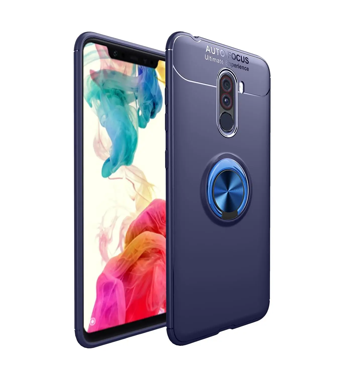 Blue Противоударный чехол для Pocophone F1, чехол с кольцом на палец, магнит, матовый Силиконовый из ТПУ, чехол для Xiaomi PocoPhone F1, чехол Pocophone Poco F1 - Цвет: Blue