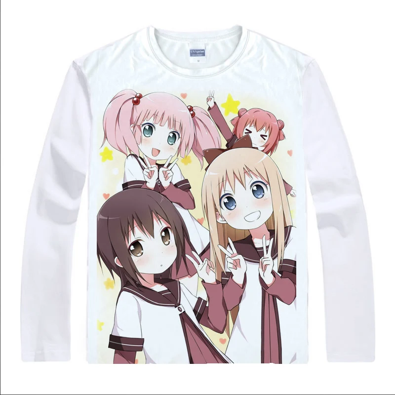 YuruYuri спокойный футболки Юрий Для мужчин в стиле хип-хоп с длинным рукавом