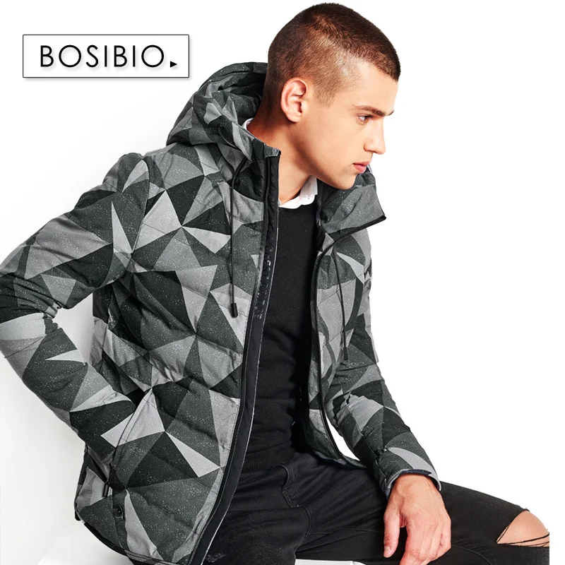 Camouflage Parka BOSIBIO Зимняя Мужская парка Повседневная приталенная камуфляжная куртка с капюшоном мужская брендовая одежда ветровка 6623-A - Цвет: Camouflage Parka