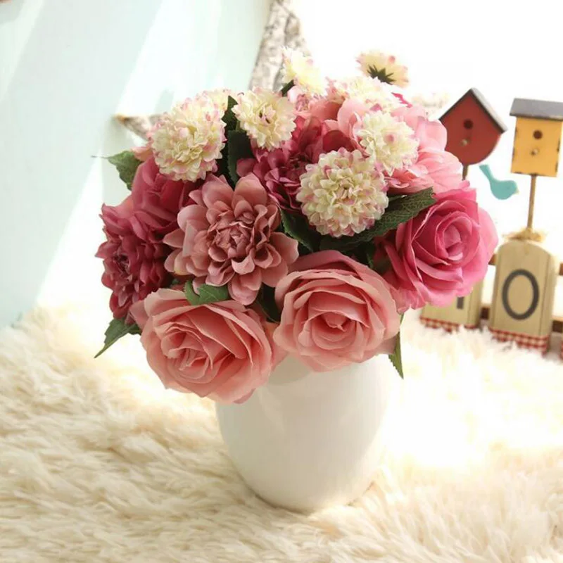AVEBIEN 10 Branches Retro European Dahlia Chrysanthemum Rose Bouquet Simulation Plant Wedding Home Festival Party Decoration DIY | Дом и сад