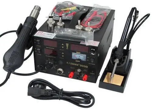 1 pc 220V 700w SAIKE 909D Hot air gun rework station Soldering station 3 in 1 soldering iron+Hot Air Gun+Power Supply