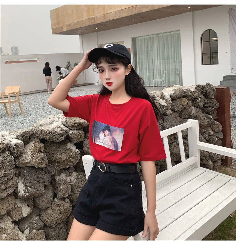 Женские топы летние корейские Ulzzang Harajuku футболки Camiseta mujer уличная Эстетическая Tumblr Топ Женская футболка