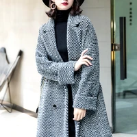 kmetram 2020 autumn winter jacket women woolen coat female jacket striped long coats and jackets women korean veste femme my2291