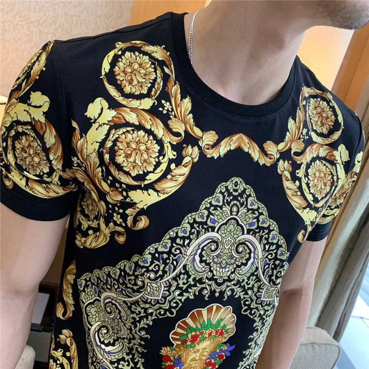 Весна 19ss Новое поступление моды Дизайнерская футболка с длинными рукавами Королевский цветочный принт футболка для роскошных мужчин хлопок брендовая одежда Топ Известный