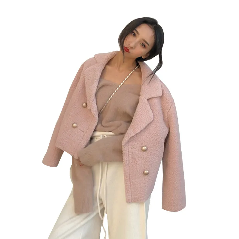 Осенне-зимнее Новое темпераментное плотное однотонное двубортное шерстяное