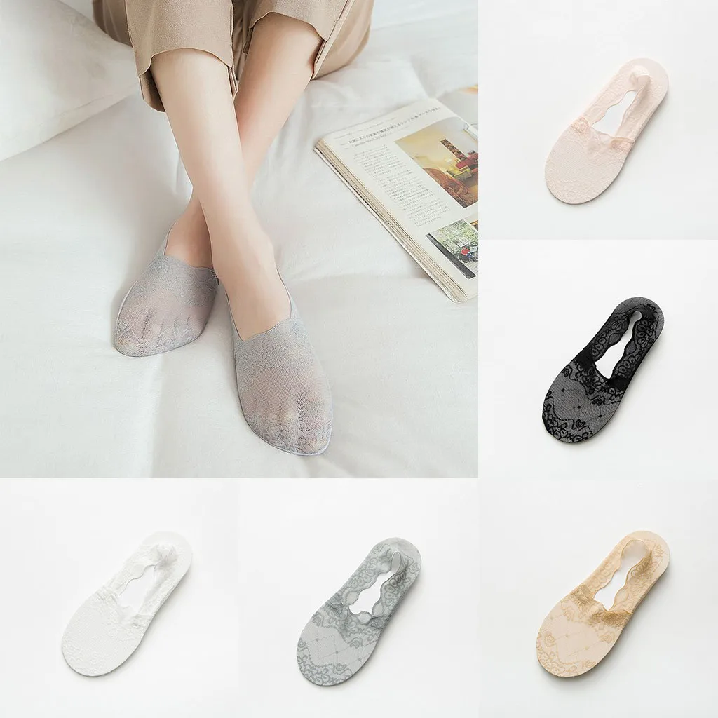 

2019 New Women's deep mouth lace boat socks cotton blend lace non-slip invisible low-cut socks ankle socks 50*