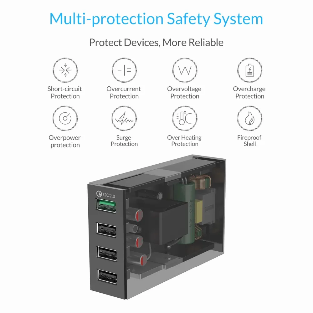 ORICO 4/5 порт QC2.0 Быстрая зарядка 2,0 смарт настольный USB ЗУ для мобильного телефона универсальное быстрое зарядное устройство для samsung iPhone x 8 plus