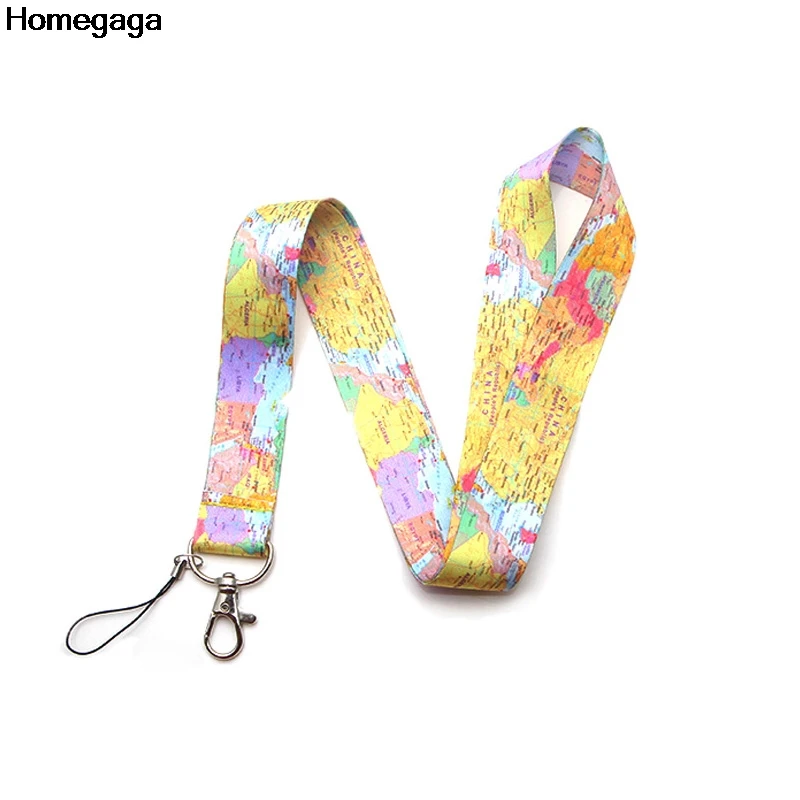 Homegaga карта мира Ключ id ремень фильм шеи ремешки ключи очки держатель Бисера Брелок телефоны камеры тесьма лента D2075