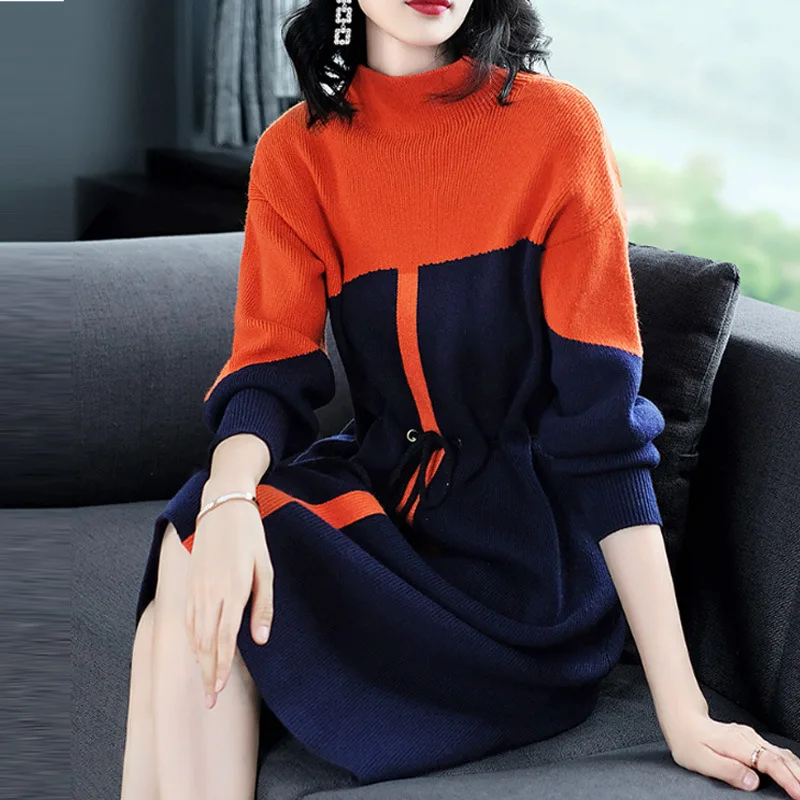 Винтажное женское платье 2021 осень-зима Европы размера плюс вязаное свободного