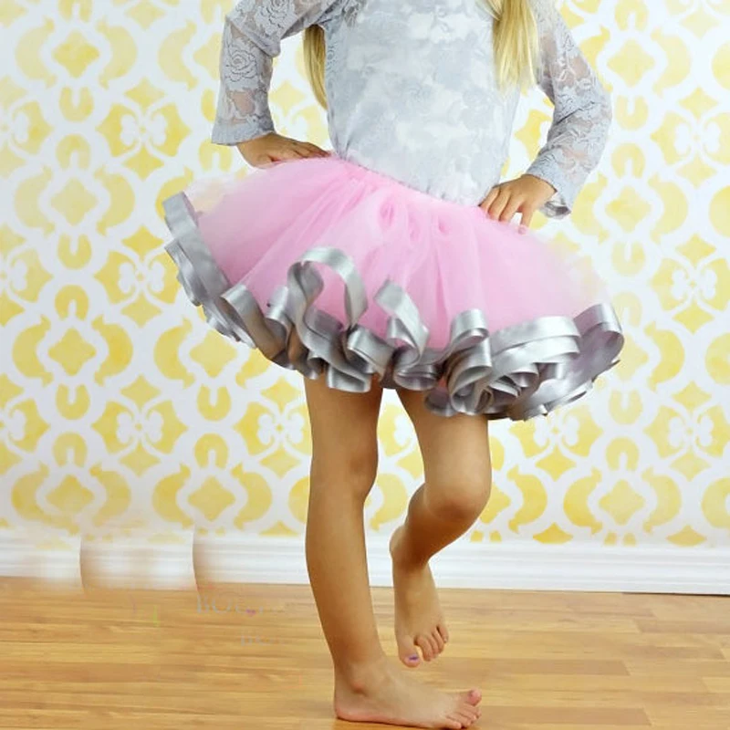 Лидер продаж фатиновая юбка для девочек пачка с отделкой лентой розовая танцев и